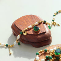 Court Non Fading Design Elegant Graceful Personality Freshwater Pearl Zircon Jade Turquoise Embellished Necklace