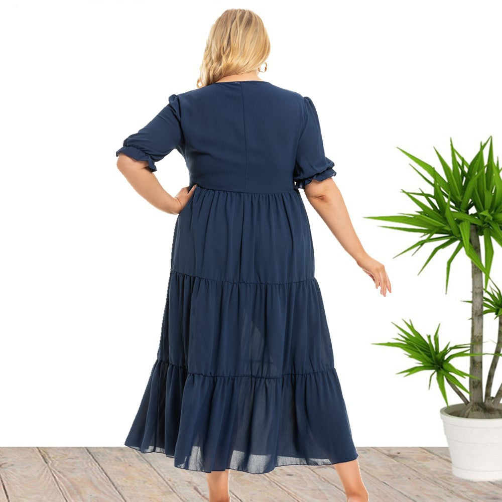 Plus Size Summer round Neck Girls Bohemian Women Clothes Short Sleeve Dress