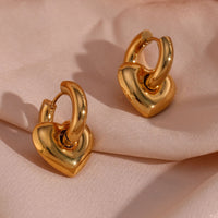 Simple Light Luxury Ear Clip Ear Hoop Jewelry Stainless Steel Gold Plated Glossy Heart Embellished Thick Earrings Accessories