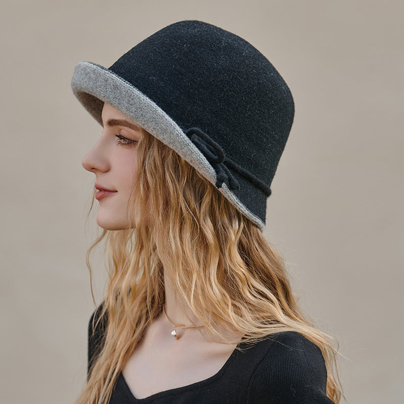 Women Autumn Winter Curling Woolen Felt Hat Fisherman Hat Women Basin Hat Hat Winter