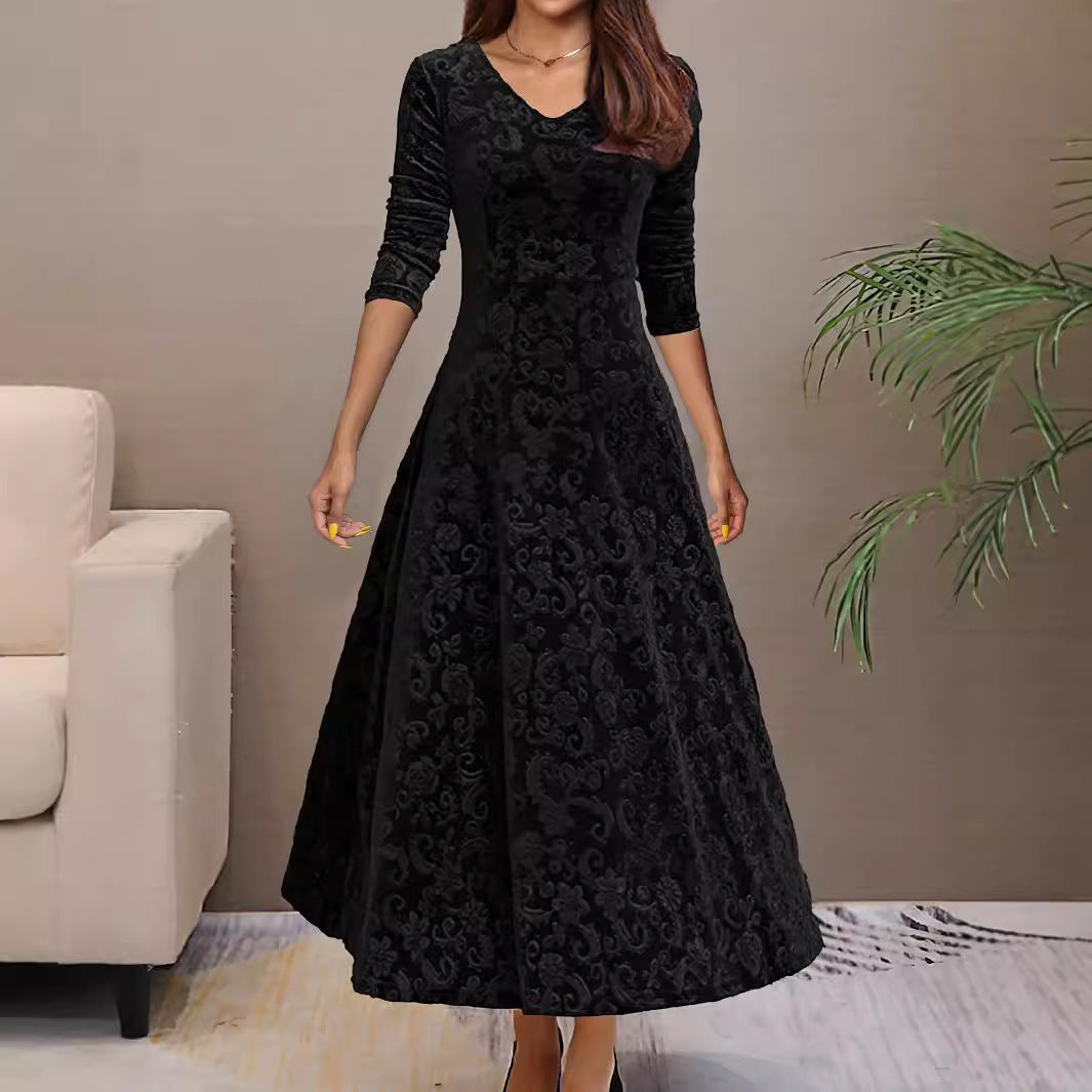 Autumn Winter plus Size Mid Length Pleuche Dress Women