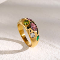 Internet Fashionable 18K Gold Stainless Steel Color Zircon Ring
