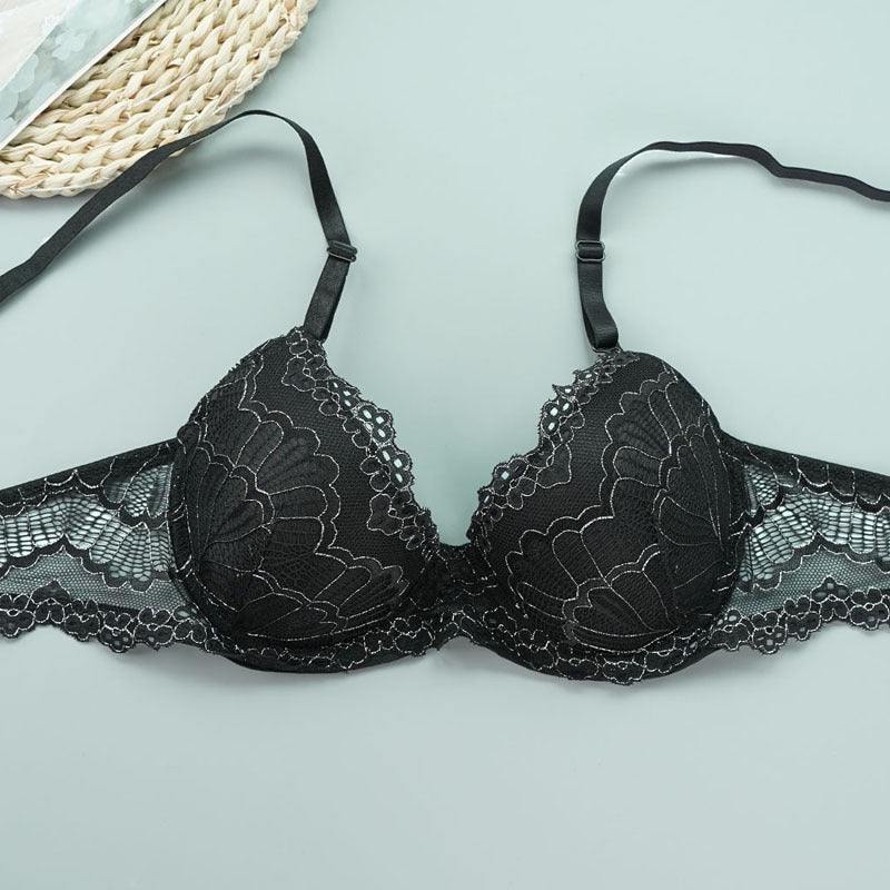 Lace Women Gathering Bra Fashionable Comfortable Three Row Bra With Steel Ring Underwear Big Chest Show Small Thin