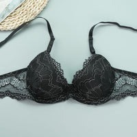 Lace Women Gathering Bra Fashionable Comfortable Three Row Bra With Steel Ring Underwear Big Chest Show Small Thin