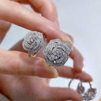 Jewelry S925 Silver Camellia Ring Women Luxury Inlaid Ring Ring