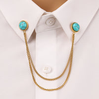 Oval Turquoise Stainless Steel Collar Pin All Match Shirt Neckline Ornament Women