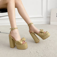 Summer Chunky Heel Heel Peep Toe Sweet Sandals Women One Strap Diamond Heels Shoes
