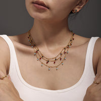 Mioli Natural Stone Handmade Small Bead Clavicle Ultra Fine Necklace Double Layer Twin Plated 18K Real Gold Color Retaining Necklace Women