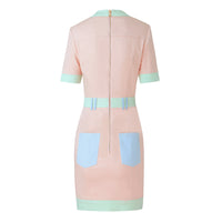 Mid Length Dress High Waist Denim Stitching Contrast Color Elegant Dress High Grade Women Clothing