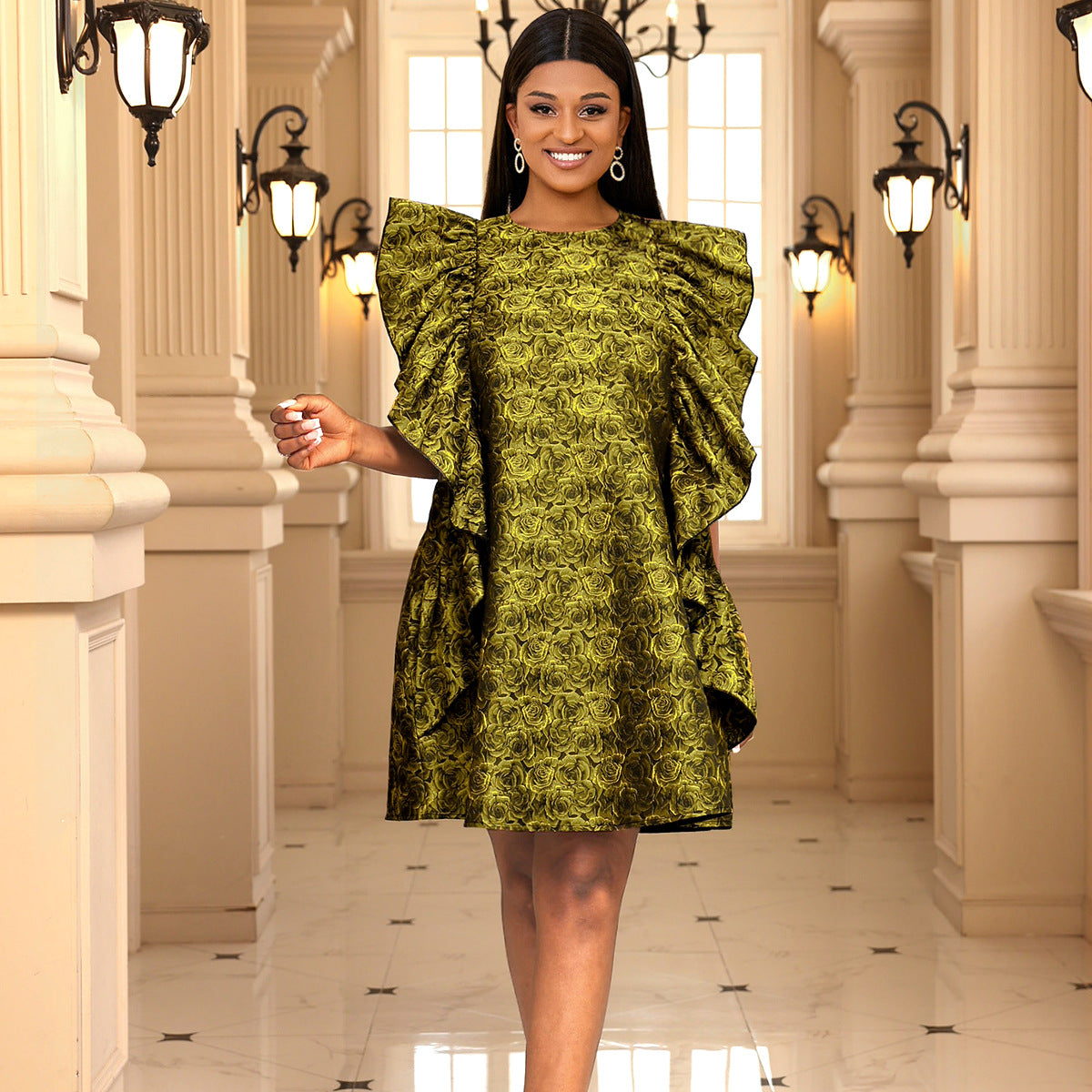 Plus Size Personalized Printed Loose Waist Dress Wooden Ear Women Clothing Dress