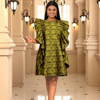 Plus Size Personalized Printed Loose Waist Dress Wooden Ear Women Clothing Dress