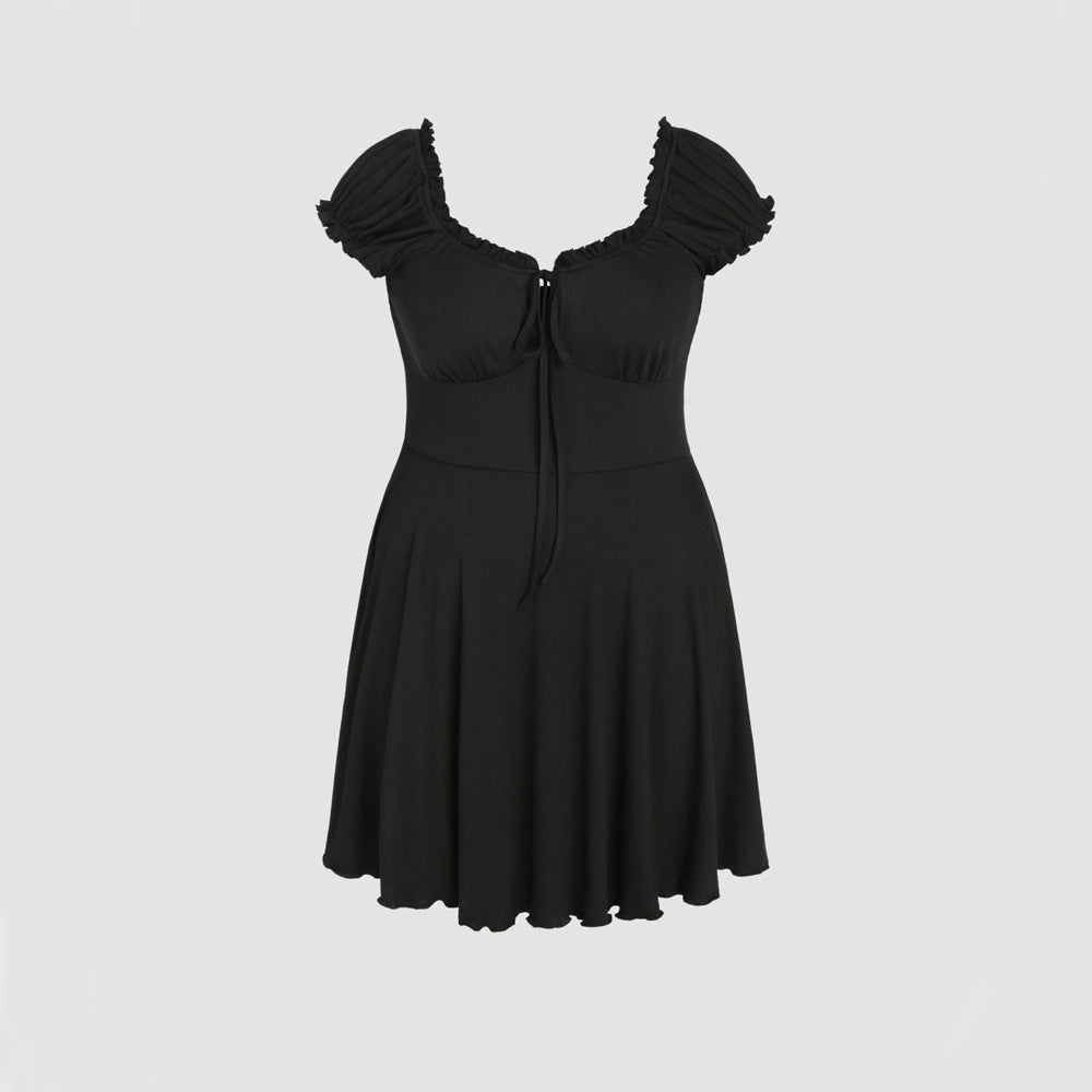 plus Size Women Clothing Shein Popular Waist Slimming Cover Sleeve A line Dress Short Dress