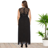 Plus Size Summer Women Clothes Sleeveless Sequin Lace Chiffon Stitching Dress
