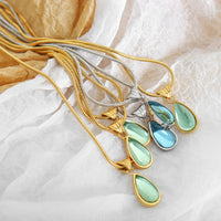 Olive Green Blue Water Drop Embellished Necklace Women Non Fading Special Interest Design Non Fading Lover Jewelry