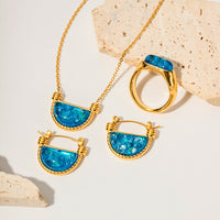 Retro Natural Blue Resin Fan Basket Embellished Necklace Women Accessories