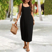 Plus Size Women Clothing Simple Office Seaside Holiday Big Backless Lace Up Dress Women