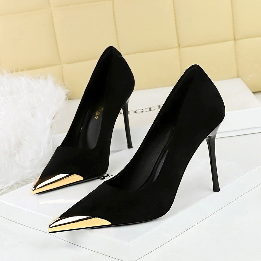 Cocktail Women Shoes Leopard Print High Heels Stiletto Suede Shallow Mouth Metal Pointed Toe Pumps Super High Heel