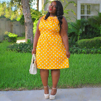 Plus Size Wish Vintage Print Stitching Bow Dress Dress