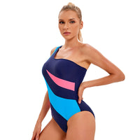 Sports One Piece Swimsuit Women Sexy One Shoulder Color Matching Swimsuit