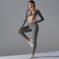 Internet Celebrity Yoga Clothes Trend Sports Push Up Long Sleeve Solid Color Slim Elastic Workout Clothes Running Training Sports Suit