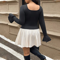 Plus Size Women Clothing Sexy Dress Autumn Winter Niche Contrast Color Sexy Design Short Dress