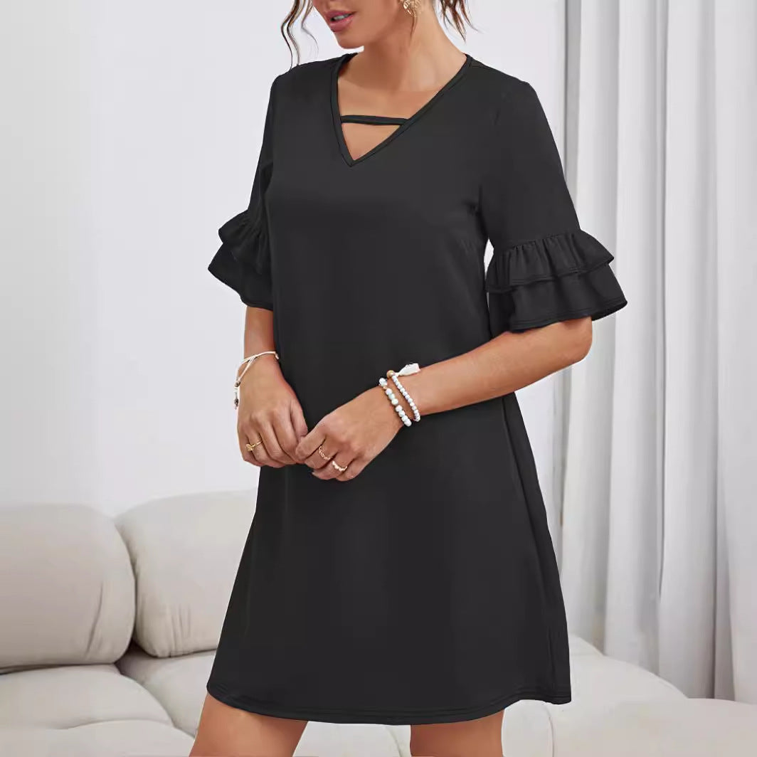 Spring Summer Mid Length plus Size Bell Sleeve Dress Women Clothing