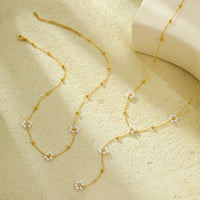 Stainless Steel Long Necklace Pearl Floral Tassel Necklace Clavicle Chain Non Fading Jewelry Accessories