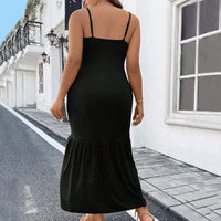 Plus Size Women Sexy Strap Button Backless Slit Sheath Dress