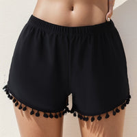 Solid Color Swimming Trunks Beach Boyshorts Cute Fur Ball Swimsuit Swimwear Women