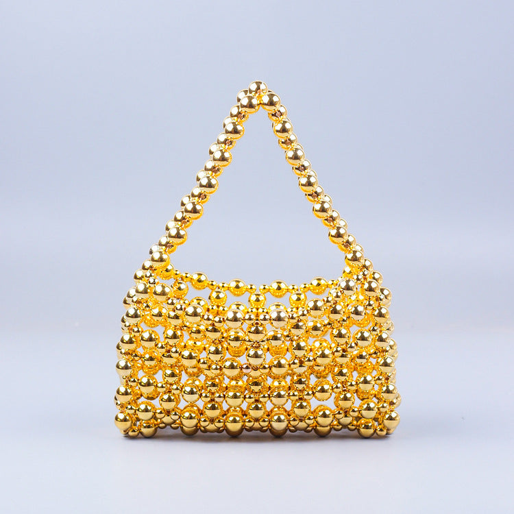 Trendy Best Silver Electroplated Hand Woven Acrylic Street Shooting Casual All Match Beaded Handbag