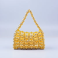 Trendy Best Silver Electroplated Hand Woven Acrylic Street Shooting Casual All Match Beaded Handbag