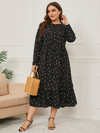Plus Size Autumn Winter Printing Long-Sleeve round-Collar Dress