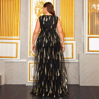 Plus Size Women Prom Evening Dress Sequined V neck Sleeveless Party Dress Light Luxury Dress