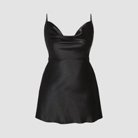 Plus Size Autumn Winter Women Clothes Graceful Satin Satin A Line Dress Swing Collar Strap Dress