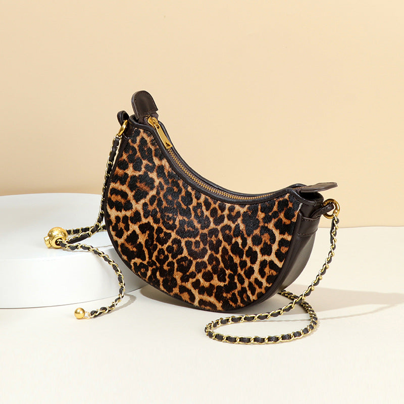 Women Bag Original Niche Design Personalized Leopard Gold Chain Shoulder Messenger Bag Dumpling Bag Selenodont Bag