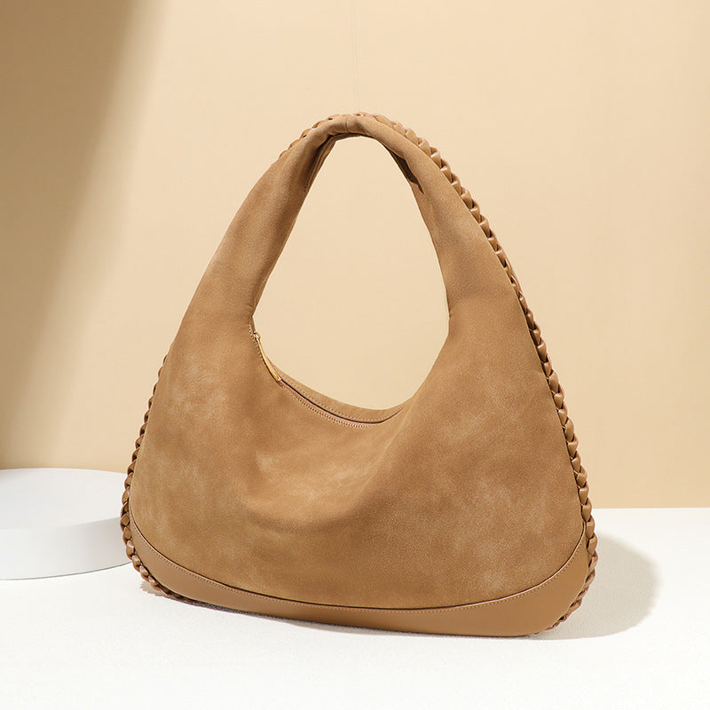 Chic Leather Bag Women Large Capacity Fashionable Large Capacity Underarm Bag Frosted Soft Surface One Shoulder Selenodont Bag